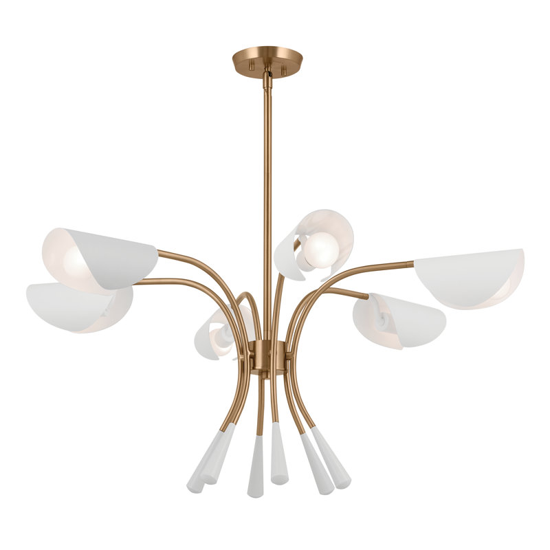 Lustre classique à 6 lumières Marcia, Bronze champagne, Blanc