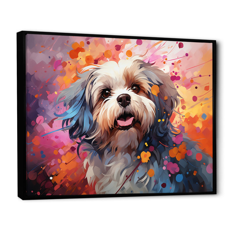 Popart Shih Tzu Serenade - art mural chien, H 16 po x l 32 po x P 1 po, Cadre flottant noir