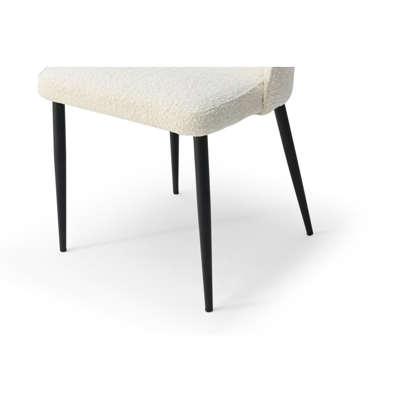Modern Bouclé Fabric Dining Chair in Cream with Black Legs