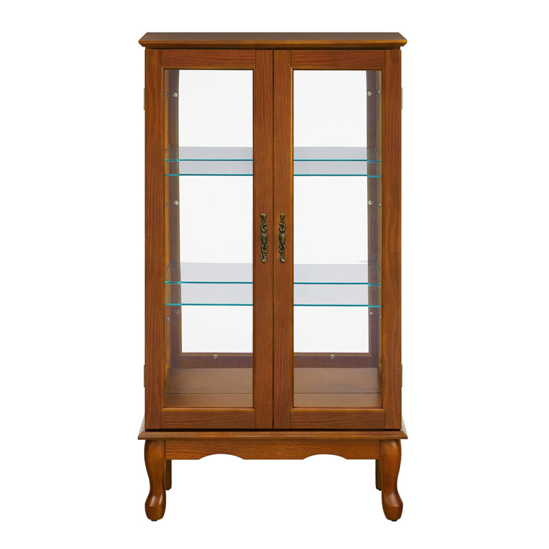 Curio Cabineted Curio Diapaly Cabinet With Adjustable Shelves And Mirrored Back Panel, Tempered Glass Doors (3 Tier), (E26 Bulb Not Included)