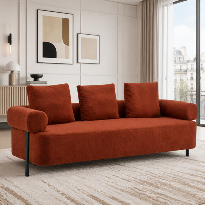 Modern 3-Seater Sofa with 3 Pillows, Orange