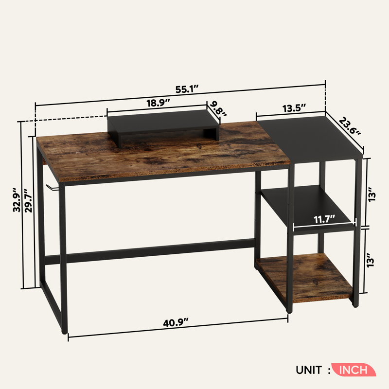 Bureau Flinsch, H 32,87 po x l 55,1 po x P 23,6 po, Brun rustique / noir