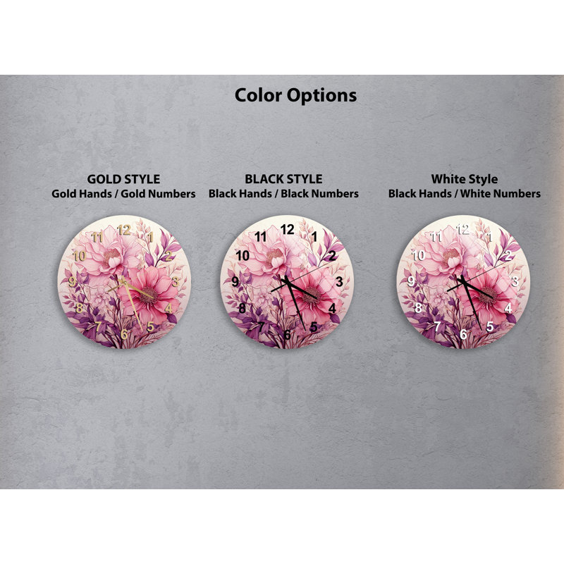 Horloge murale vibrante en verre trempé rose et mauve, Blanc