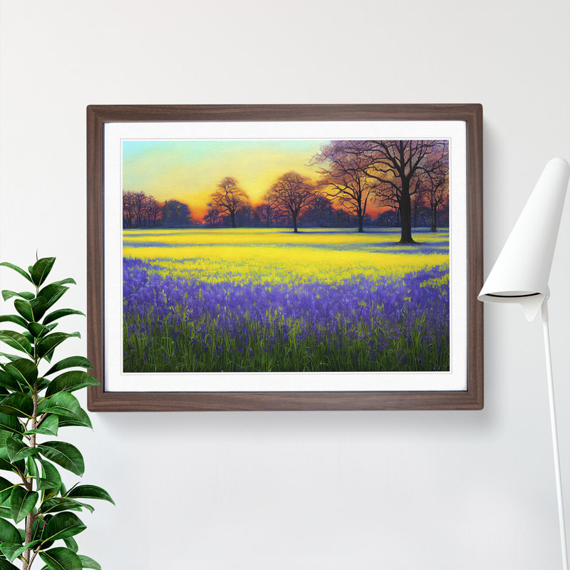 Inspiring Bluebell Field Sunrise - Framed Print, 34cm H x 46cm W x 2cm D, Walnut Framed