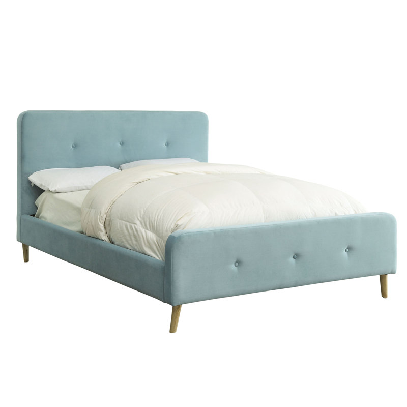Upholstered Platform Bed, Light Blue, Queen