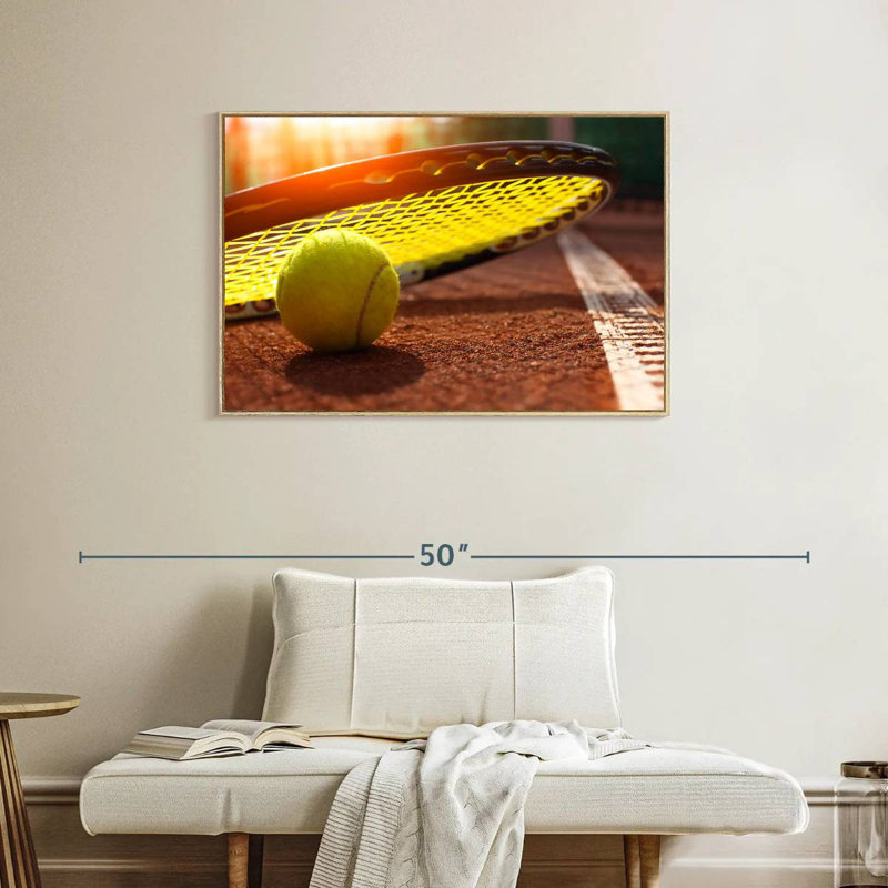 Tennis au coucher du soleil, Cadre flottant en bois naturel, 37 po x 25 po