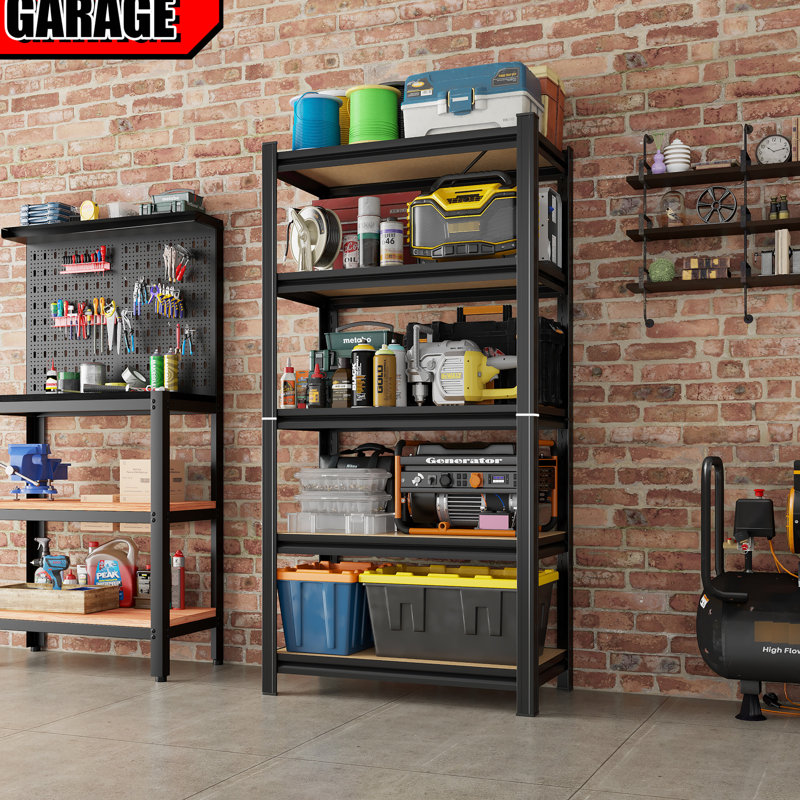 Étagère de rangement robuste à 5 niveaux - hauteur réglable pour le sous-sol, étagère noire de salon, magasin robuste, solution de garage