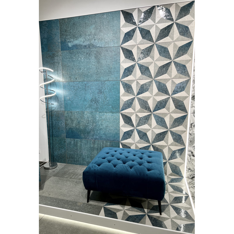 19.13" x 38.6" Porcelain Wall & Floor Tile, Blue