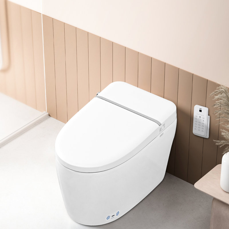 White Smart Toilet With Self-Cleaning Nozzle, Heated Seat, Night , Foot Sensor Flush, Soft Close, Auto Flush Off Remote Control,