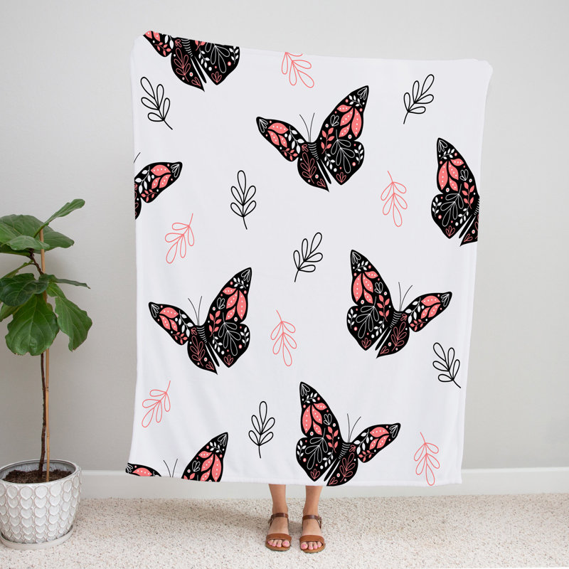 Jeté , L 51 po x L 60 po, Imprimé animalier / floral, Rose/noir