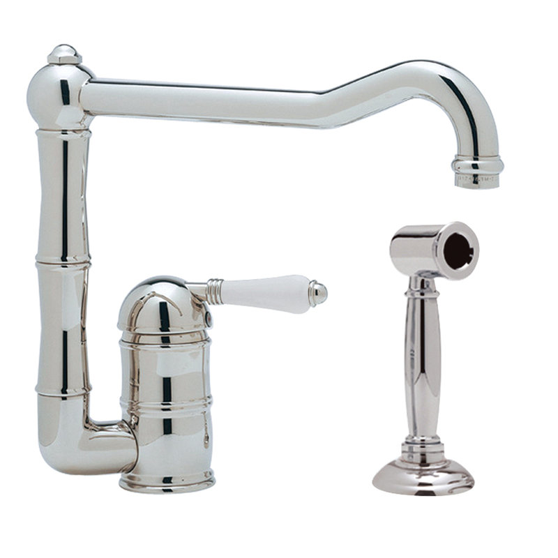 Acqui® Single Handle Kitchen Faucet, Polished Chrome, With Side Spray, Porcelain Lever Handle