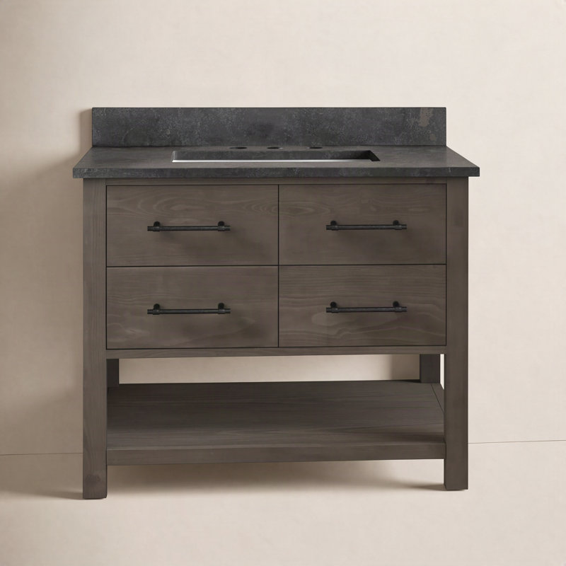 Ensemble de meuble-lavabo simple 42 po Keri, Gris fumée / noir mat