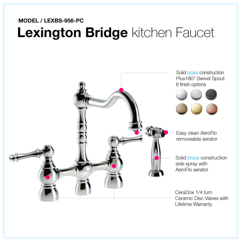 Robinet de pont Lexington avec jet latéral, Chrome poli