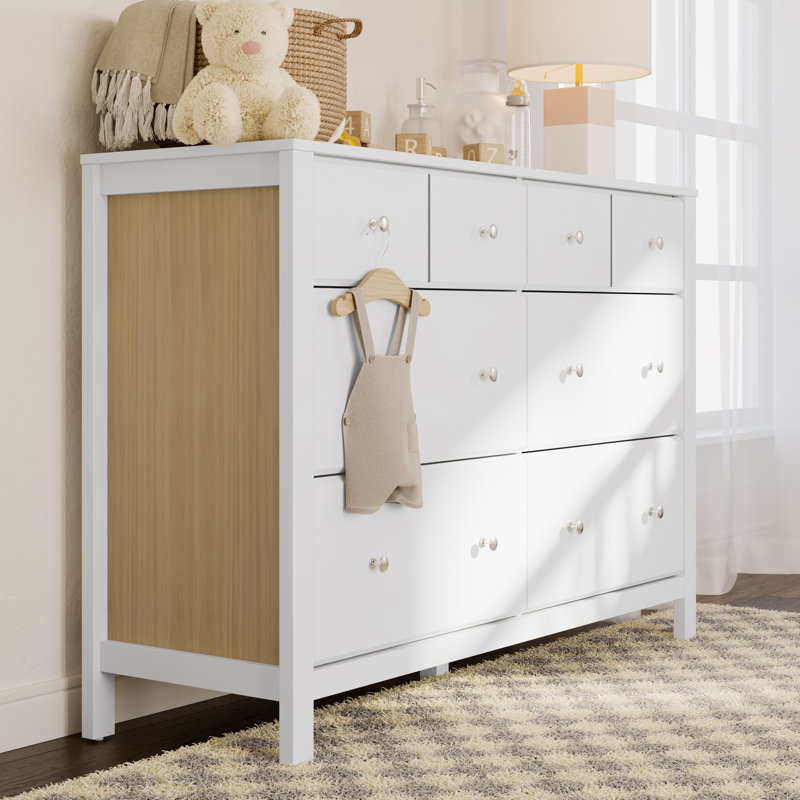 Commode double 6 tiroirs Horizon, Blanc / bois flottant