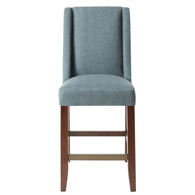 Counter Chair - Blue Seat Cushion High Density Foam Bronze Assembly Required Wing Stool In Upholstery, Solid Wood Construction, 26.5"d X 41.5"h,
