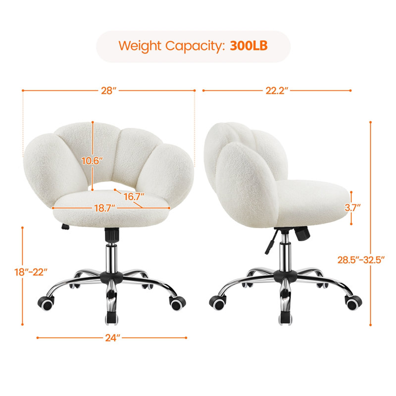 Chaise de bureau rembourrée Boucle, Blanc