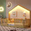 Lit plateforme en bois de pin massif avec lumière DEL et rails hauts pour lit simple-129412610
