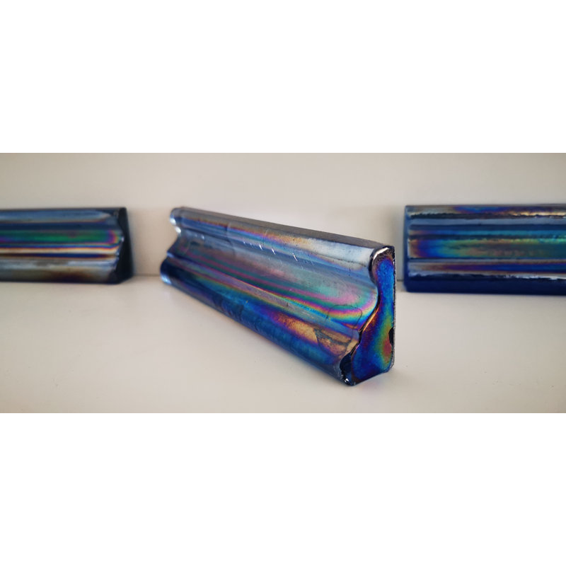 Atmosphere 2 in. x 8 in. Iridescent Recycled Glass Handmade Trim Decorative Wall & Pool Tile