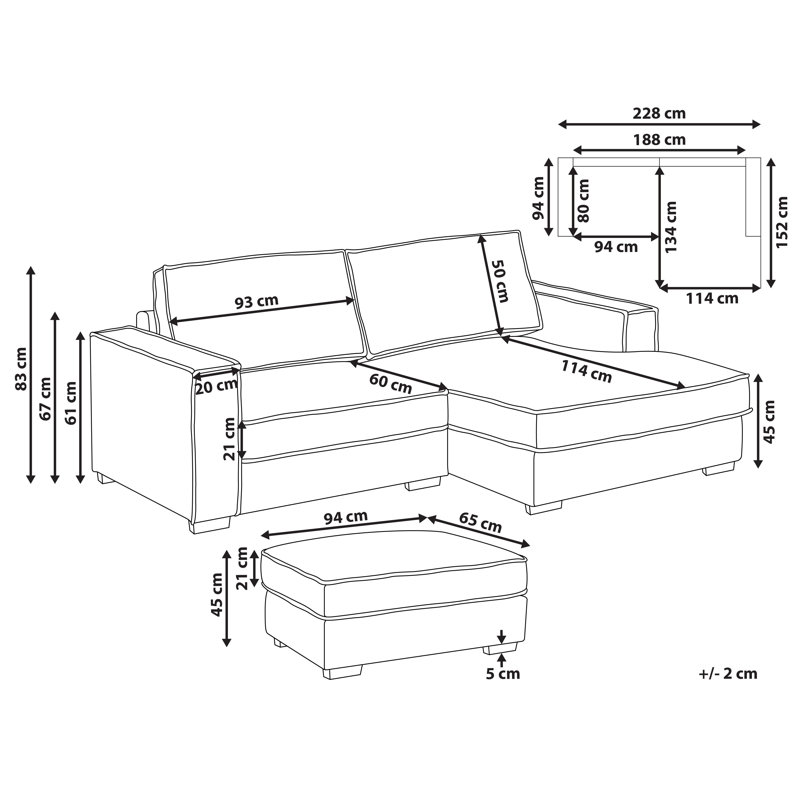 Talyah 2 Seater Corner Sofa , Taupe