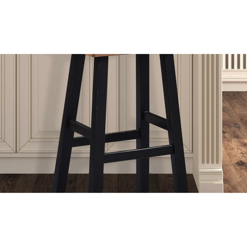 Tabouret de 29 pouces en bois massif de 2 pièces, transitionnel, chêne / noir pour le salon avec 2 pièces
