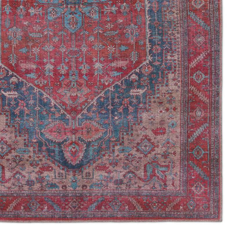 Beesley Machine Washable Handmade Red/Blue Rug, Rectangle 5'3" x 8'