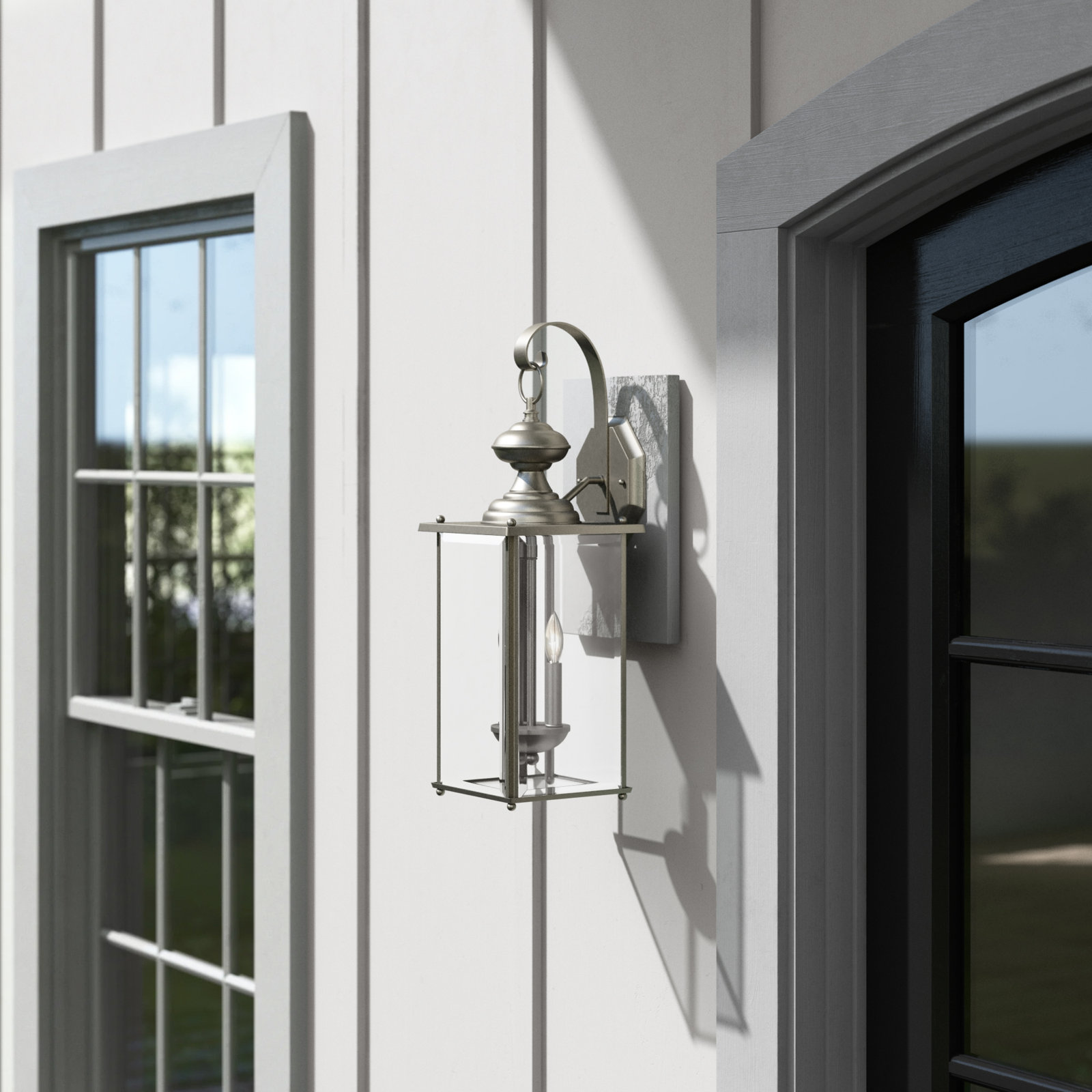 Tiernan 2 Light Outdoor Wall Light, Brushed Nickel, No