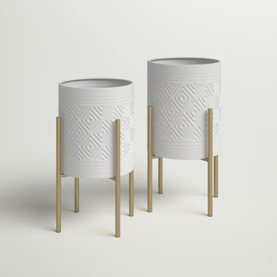 Jagviri Mid Century Modern Indoor Metal Pot Planter With 4-Leg Metal Base