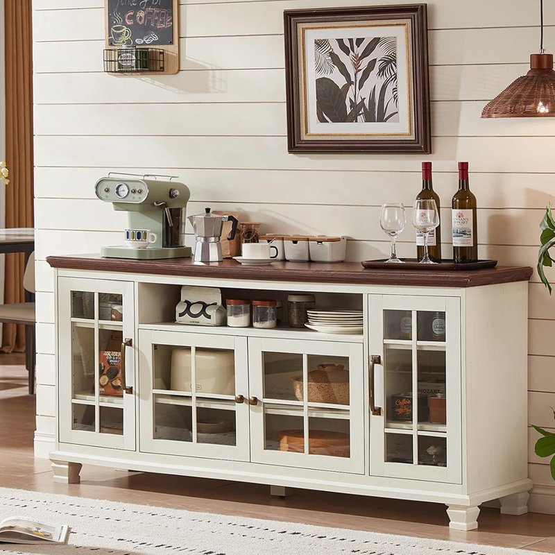 Buffet 60 po avec portes en verre - blanc