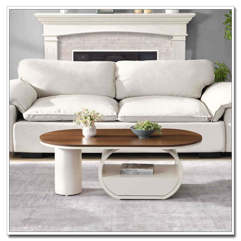 Table basse ovale 47,24 po, Brun antique / blanc, Bois