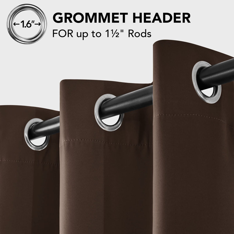 Thermal Insulated Room Darkening Grommet Curtain Panels (Set of 4), 42" W x 108" L, Chocolate