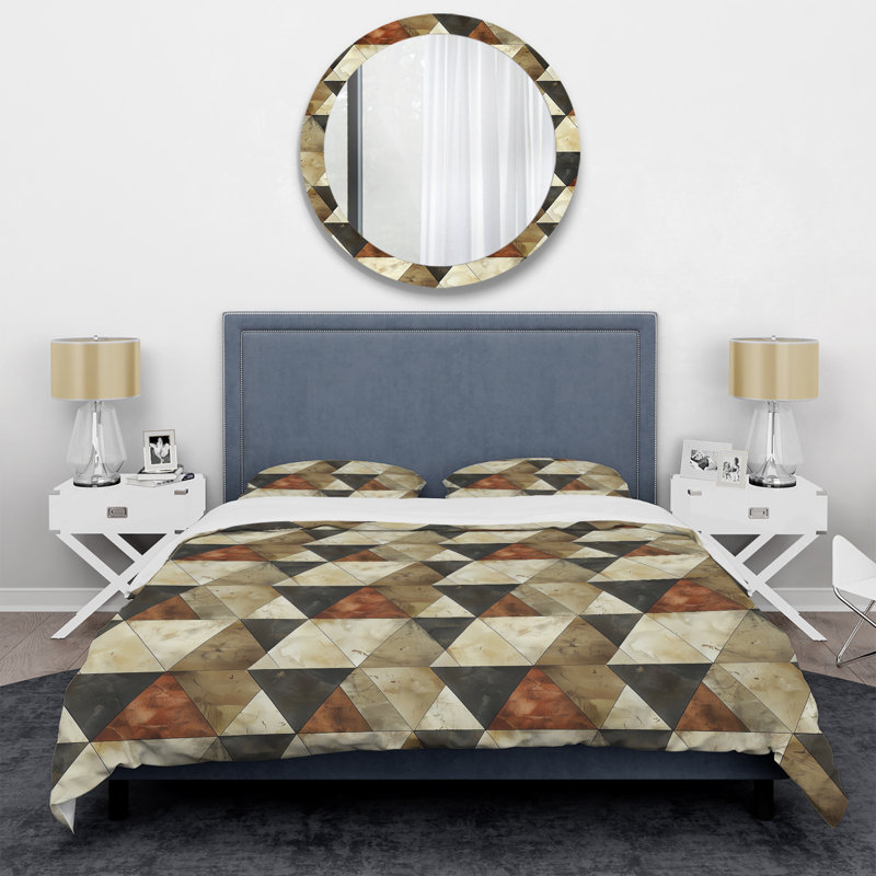 Ensemble de housse de couette moderne brun et beige à motif de triangles II