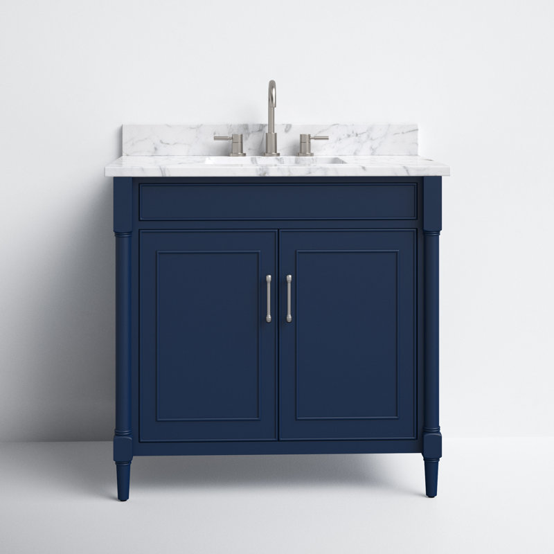 Navy Blue Single Bathroom Vanity with Carrara Marble Top