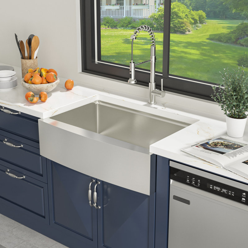 Farmhouse/Apron Single Bowl Workstation Stainless Steel Kitchen Sink, Silver, 10"H X 33"L X 22"W