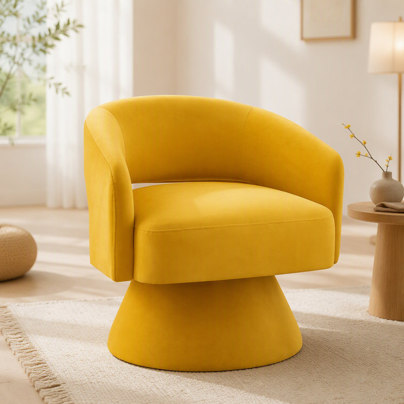 Fauteuil demi-tonneau pivotant moderne et élégant avec velours rembourré, chaises d'appoint rondes pour divers espaces intérieurs
