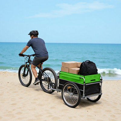 Bike Cargo Trailer, Aluminum Luggage Cart,Heavy Duty 220 Lbs Bicycle Wagon Cart, 20" Whee,L Folding Groceries Hauler With Safe Hitch System, Oxford Fabric For Cycling Travel
