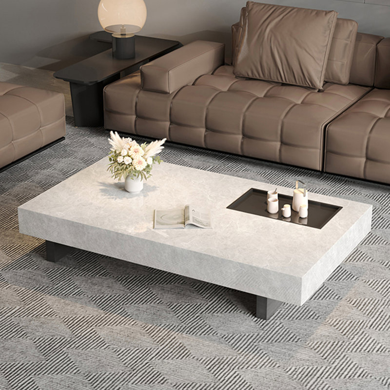 Simple rectangular rock slab floating coffee table, 13.8" H x 59.1" L x 31.5" W
