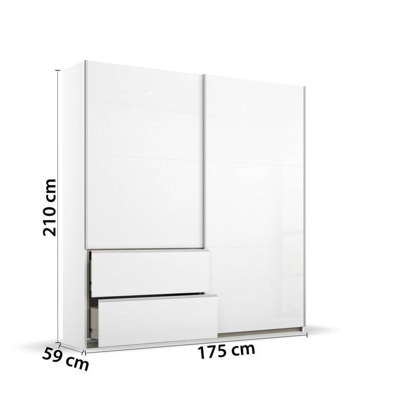 Sevilla Sliding Door Wardrobe, High Gloss White/Grey, 210cm H x 175cm W x 59cm D