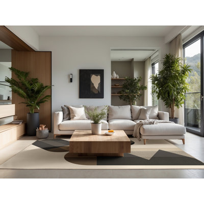 Tapis beige doux et moelleux à motif géométrique de formes géométriques minimalistes