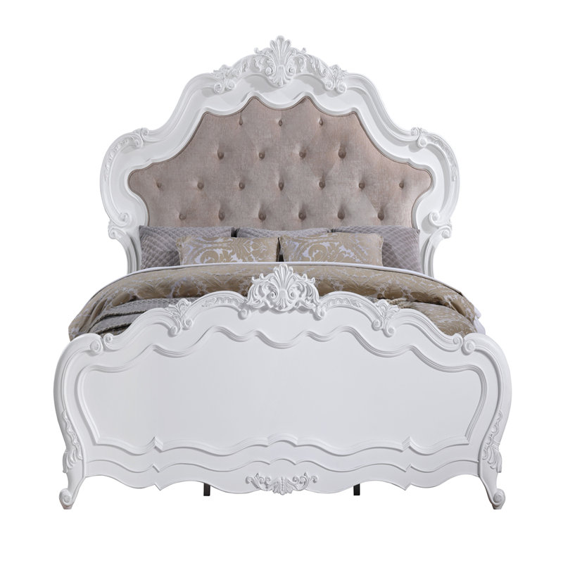 Lit en tissu Latisha et finition blanche, Très grand