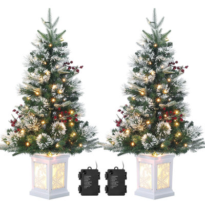 Arbre de Noël 2 pièces 3 pi, arbre de Noël illuminé avec motif floqué neige, 78 lumières DEL blanc chaud