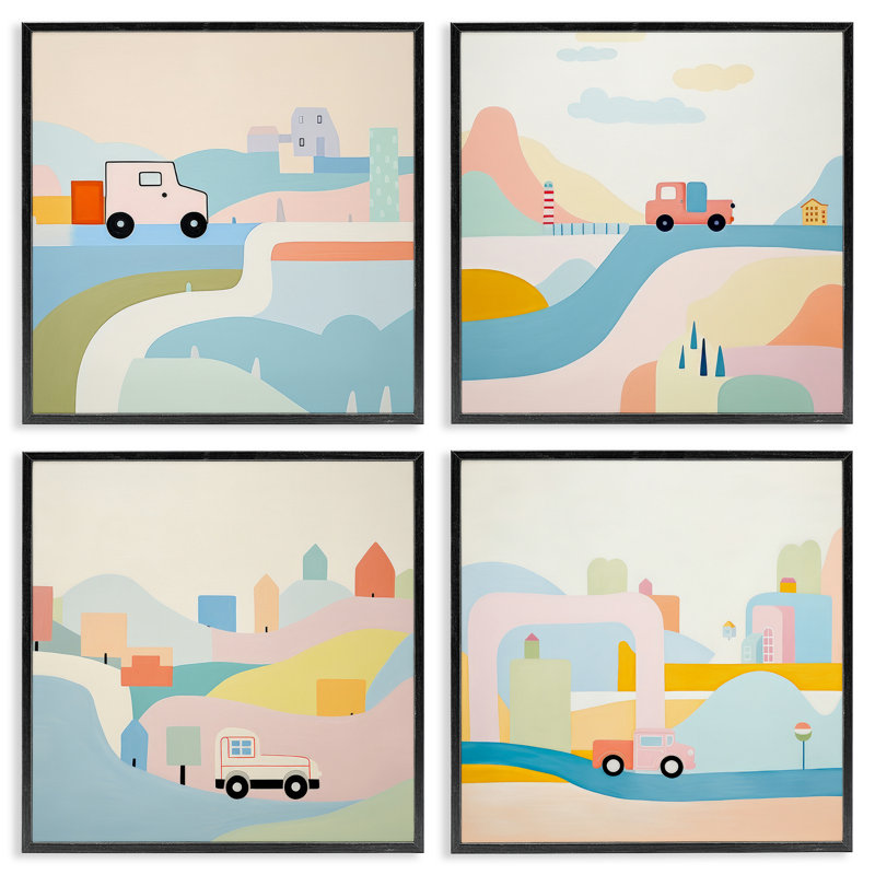  Ensemble de 4 giclées Pastel, Giclée encadrée noir minuit, H 12 po x l 12 po