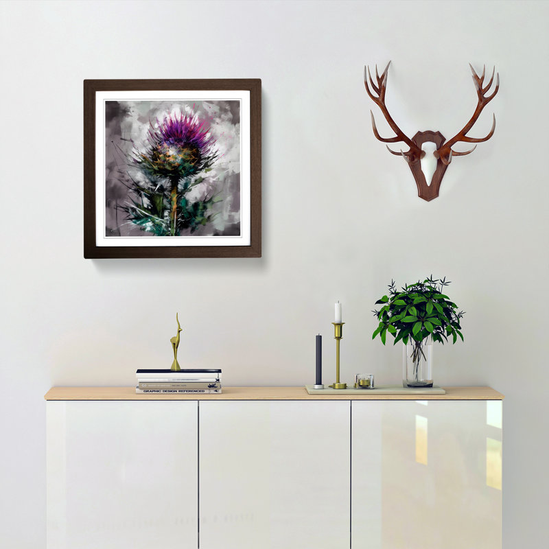 Thistle Gestural Art No.2 - Framed Print, Walnut