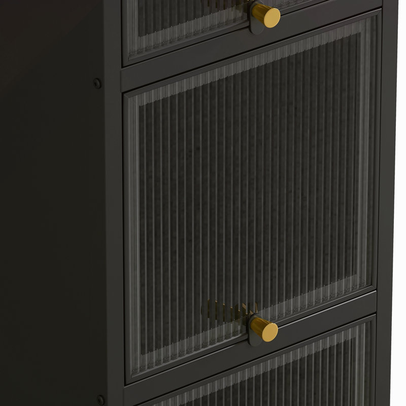 Modern Four-Tier Glass Door Cabinet With Featuring Five-Tier Storage, For Entryway Living Room Bathroom Dining Room, Black