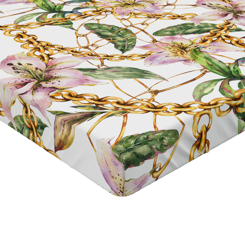 Drap-housse à motif floral Ambesonne, Drap-housse de taille très grand, Rosé, moutarde, vert fougère / floral