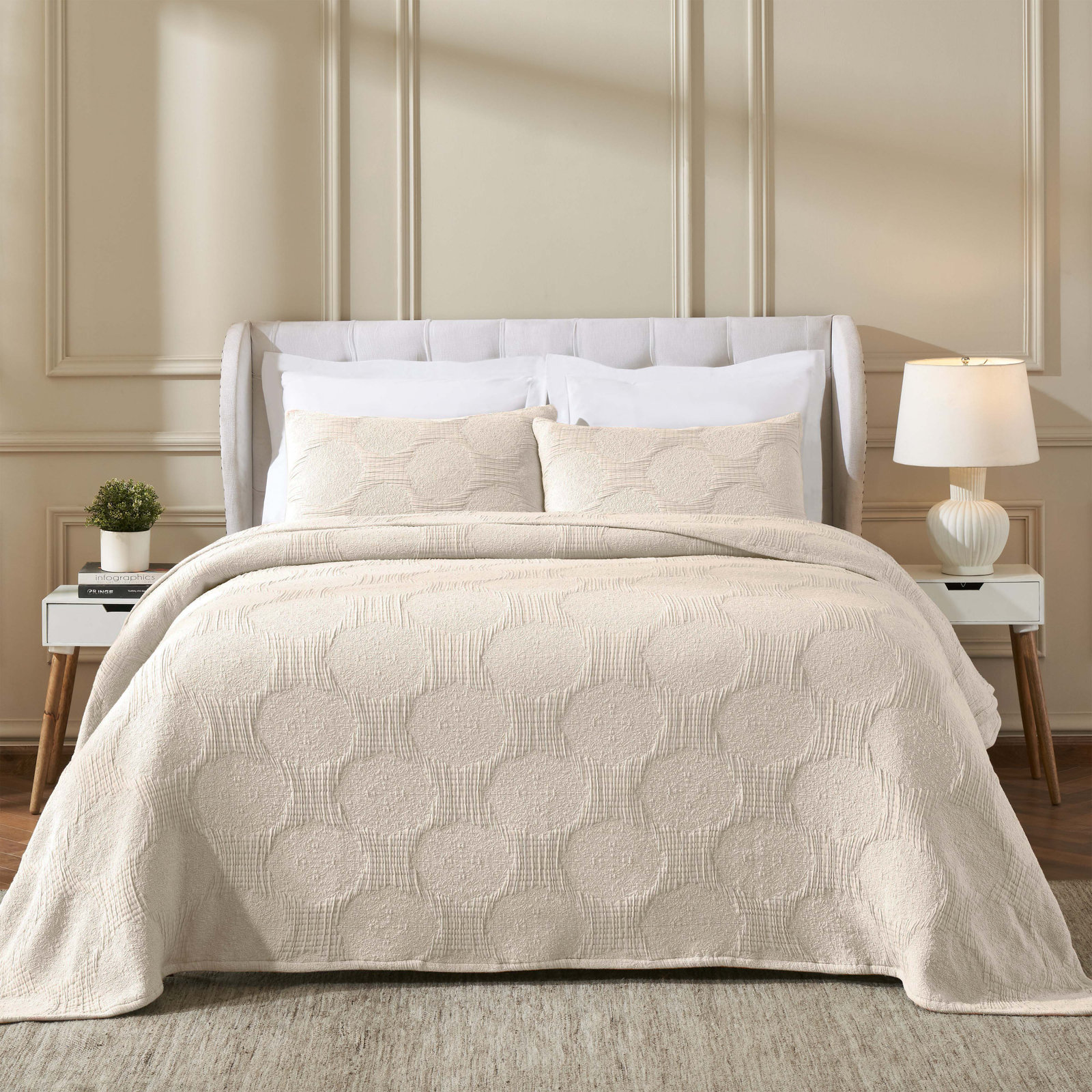 Cotton Coverlet Set, Ivory, King Coverlet