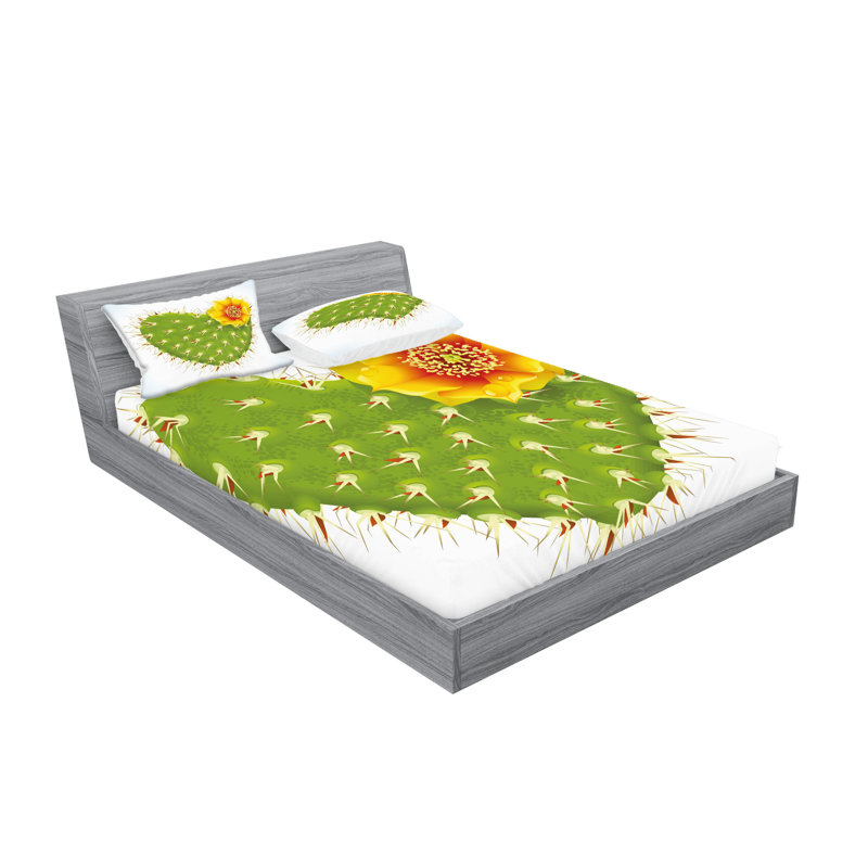 Ensemble de draps et taies décoratives Ambesonne Cactus, vert jaune orange