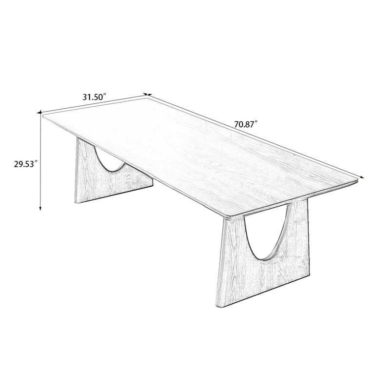 Table de salle à manger rectangulaire en bois massif brun, H 29,53 po x L 70,87 po x l 31,5 po