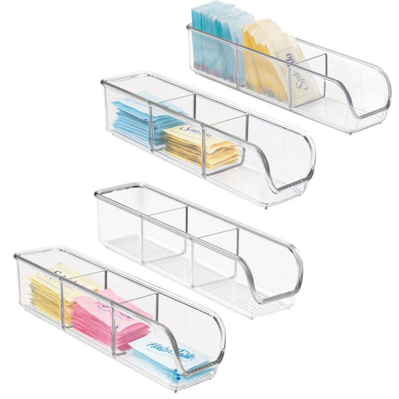 Porte-sachet de sucre et sachet de thé à 3 sections iDesign - ensemble de 4 - transparent