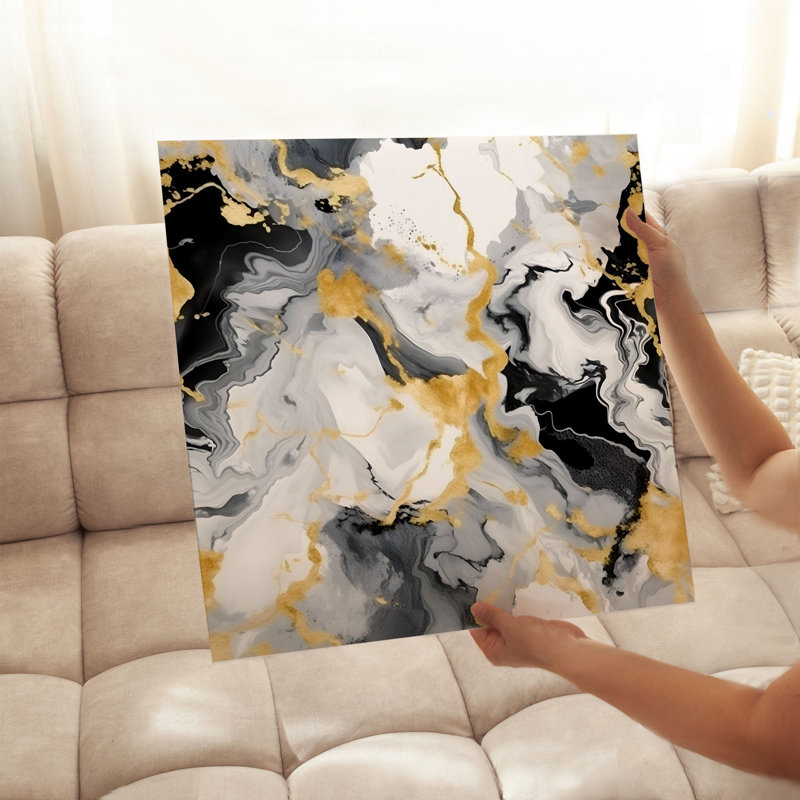 Abstrait noir et doré I, reproduction d'art moderne sans cadre, H 12 po x l 12 po