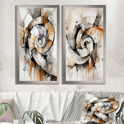 Fractured Spiral of Copper Elements I - Abstract Spirals 2 Piece Canvas Wall Art